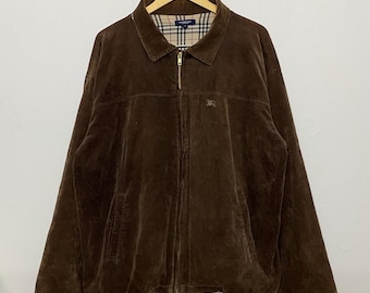Vintage Burberry London Corduroy Harrington-jacka – Nova Check Foder, storlek L
