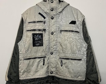Vintage 90er Jahre Nagano Olympische Winterspiele 1998 Jacke Abnehmbare Ärmel Mizuno Japan Seltene Olympische Spiele Kugelfisch Parka Gorpcore Style Gr. L