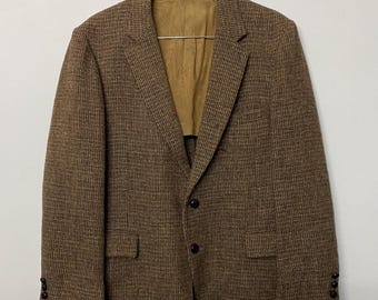 Vintage Harris Tweed Sport Coat: Brown Checkered Wool Blazer, Tailored USA Ivy League Style