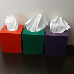 Modern Solid Color Tissue Box Covers Sturdy Wood Square 5 1/4x5 1/4x5 3/4" Several Colors