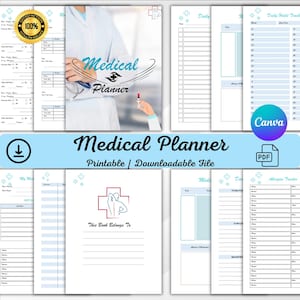 Medical tracker bundle, 55 Medical Binder pages, Medical Planner | Printable Medication, Symptom, Bill, Doctor Visits, Health Pain trackers