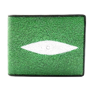 Neue grüne echte Stingray Leder Herren Bi-Fold handgefertigte Brieftasche.