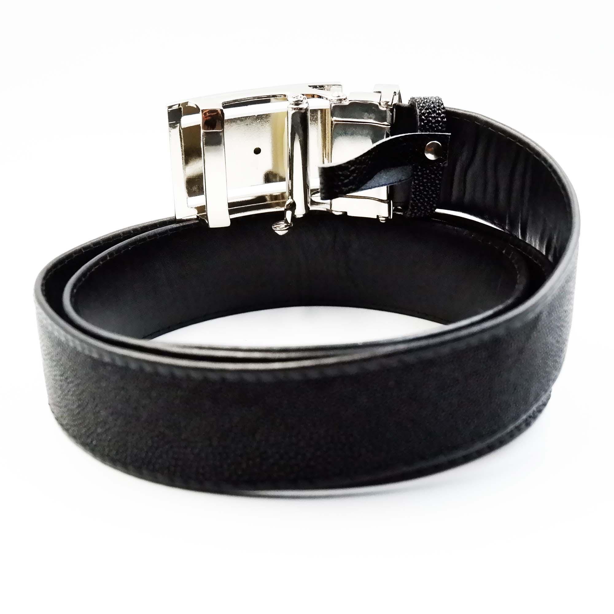 Luxury KS Leather Strap Auto Stainless Steel Adjust Buckle Genuine Black Men's W