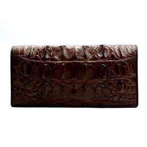 Nieuwe echt donkerbruine alligatorleren ruggengraat huid uniseks tweevoudige clutch portemonnee.