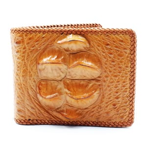 Neue Hellbraune Alligator Leder Horn Zurück Haut Herren Bi-fach falten Brieftasche Gestrickt Handarbeit.