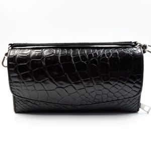 Nouveau sac à main portefeuille à trois volets en cuir d'alligator noir pour femme.