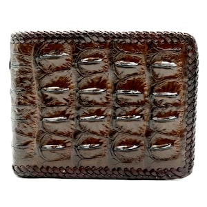 Neue dunkelbraune Alligator Leder Backbone Skin Herren Bi-Fold Brieftasche gestrickt handgefertigt.