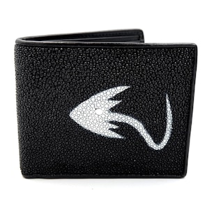 Nueva cartera plegable de piel auténtica de raya negra para hombre, elaborada a mano.