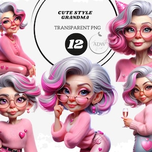 Funny Grandma Clipart: Retro Cartoon Granny PNG (Digital Download)