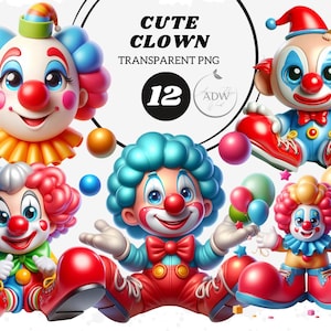 Cute Clown Clipart | Adorable Clown Clipart Bundle | 12 High-Quality Designs | Circus Art | Printables | Commercial Use