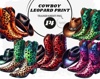Leopard Print Cowgirl Clipart: Cowboy Boots & Hat PNG (Digital Download)