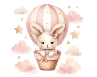 Pink baby bunny nursery wall art
