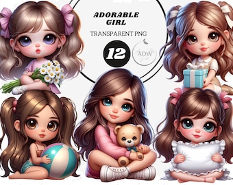 Girls Clipart, Adorable PNG Illustrations (Digital Download)