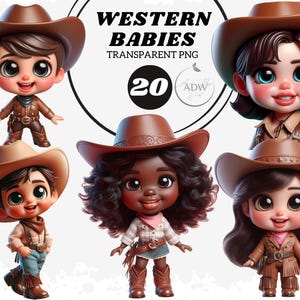 Cute baby cowboys, cute baby cowgirls, Wild West digital download, cowboy kids clipart set, western PNG, cowgirl and cowboy illustrations