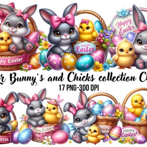 Easter Bunny & Chick Clipart Set: Watercolor PNG Graphics (Digital Download)