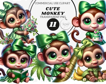Monkey Clipart PNG, Commercial Use Graphics (Digital Download)
