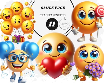 Watercolor Smiley Face Clipart: Colorful Emoji Graphics (Digital Download)