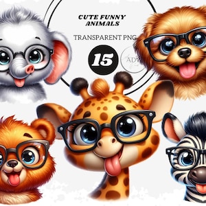 Aquarell lustige Tiere Clipart: entzückende PNG Bundle für Kinderdrucke