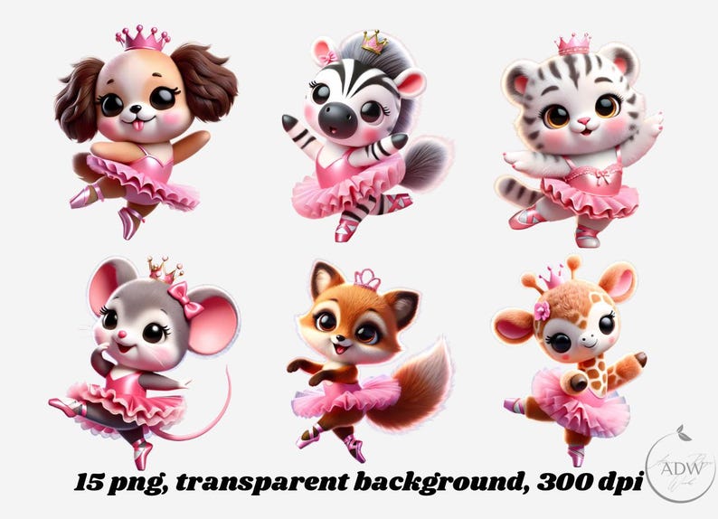 Ballerina Animals Clipart, 15 PNG Cute Dancing Animals Graphics, Ballet ...