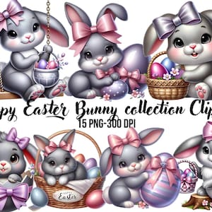Easter Bunny Clipart: Watercolor Floral Spring PNG (Digital Download)