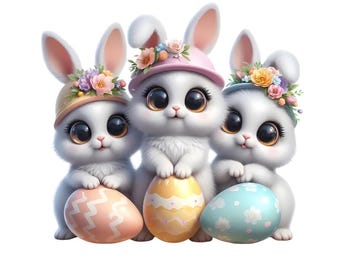 Easter Whimsical Bunny Clipart – Pastel Rabbit, Spring Watercolor PNG