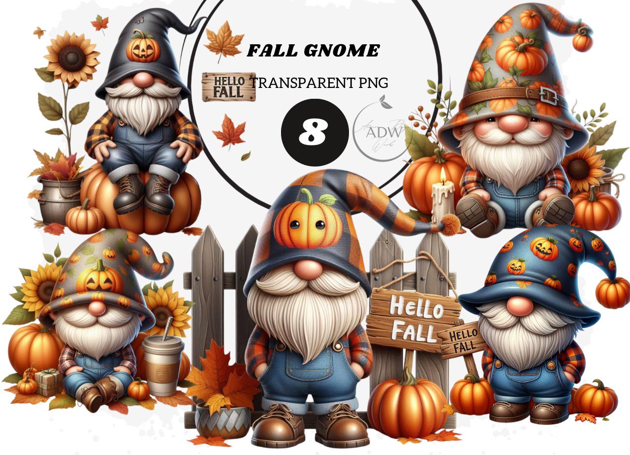 Watercolor Fall Gnome Clipart: Autumn Gnomes PNG (Commercial Use)
