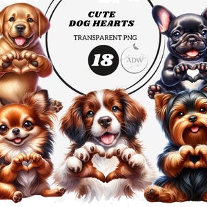 Cute Dog Hearts Clipart PNG, Cute Puppy Graphics, Adorable Doggy Love Printables, Instant Digital Download, Unlimited Commercial Use