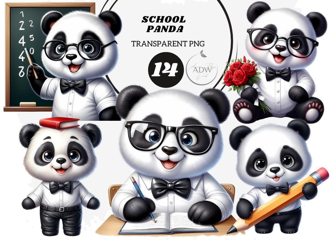 School Panda Clipart | Cute Panda Back to School PNG | Kawaii Animal ...