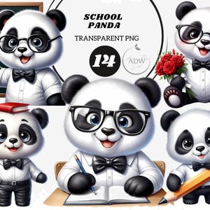 Skolpanda Clipart PNG | Kawaii lärare, elevgrafik (direkt nedladdning)