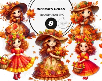Autumn Girl Clipart: Cozy Fall Fashion PNG Graphics (9 Files)