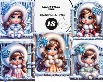 Clipart de niña navideña PNG: Ilustración festiva (Descarga digital)