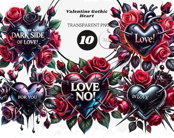 Gothic Valentine Heart Clipart: Spooky Dark Romance PNG (Digital Download)
