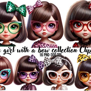 Girl with bow Clipart Collection - 16 PNG Cute girl graphics, adorable girls printable, instant download in digital format