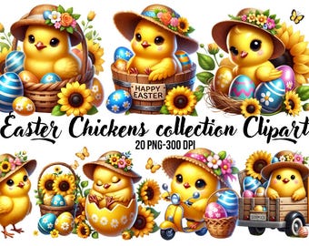 Watercolor Easter Chickens Clipart Bundle (PNG, 300 DPI)