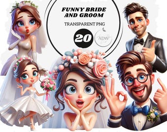 Funny Bride and Groom Clipart: High-Resolution Wedding PNG (Digital Download)