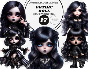 Gothic Doll Clipart: Victorian Girl PNG Set (Digital Download)