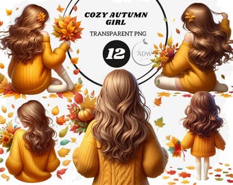 Watercolor Autumn Girl Clipart: Cozy Fall PNG (Digital Download)