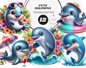Delfin Clipart PNG, Sommarbarnkonst, Kommersiellt bruk (Digital Nedladdning