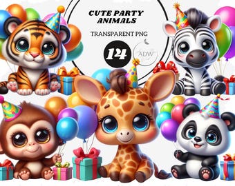 Clipart de animales de fiesta, animales de la selva de safari (archivos PNG)