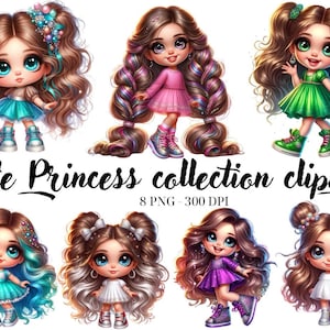 Little Princess Collection Clipart - 8 PNG Cute Royal Graphics, Adorable Princess Printables, Instant Digital Download, Commercial Us