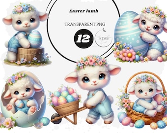 Easter Lamb Clipart PNG – Spring Baby Lamb, Watercolor Farm Animal, Digital Download