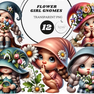 Spring Girl Gnome Clipart: Flower Gnomes Collection (PNG Digital Download)