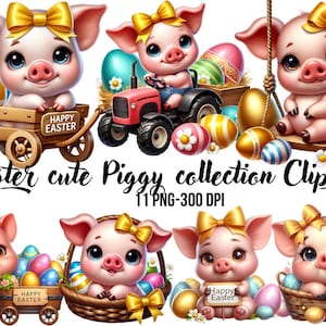 Cerdito de Pascua clipart 10 PNG - imágenes Cerdo, clipart de primavera, cerdito de dibujos animados, cerdito lindo, descarga digital, tarjetas de Pascua imprimibles digitales