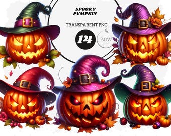 Spooky Pumpkin Clipart: Halloween Jack-o'-Lantern PNG (Digital Download