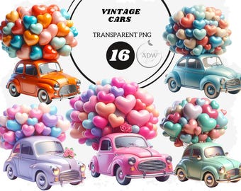 Vintage Cars PNG Clipart Bundle | Retro Car Illustrations | Classic Vehicle Graphics for Sublimation & Crafts