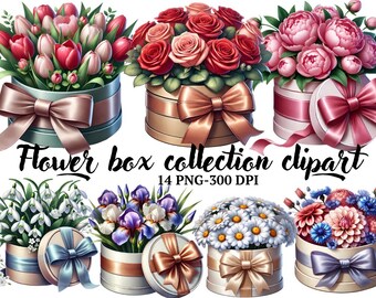 Watercolor Flower Box Clipart: Spring Bouquets (Digital Download)