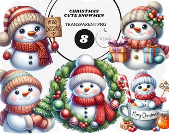 Watercolor Snowman Clipart: Christmas Holiday PNG (Digital Download)