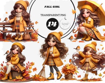 Fall Fashion Girl Clipart: Boho Autumn PNG Bundle (Digital Download)