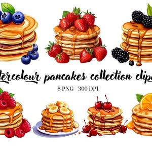 Watercolor Pancake Clipart, Sweet Breakfast Clipart, Delicious Fruits PNG, Scrapbooking & Paper Craft, Junk Journal, Instant Download