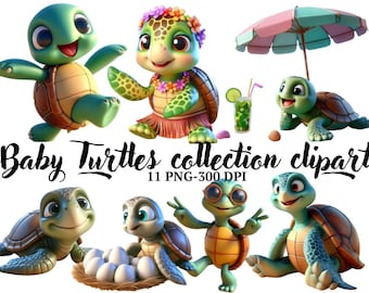 Watercolor Baby Turtle Clipart Bundle: 11 PNG Sea Turtle Graphics (Digital Download)
